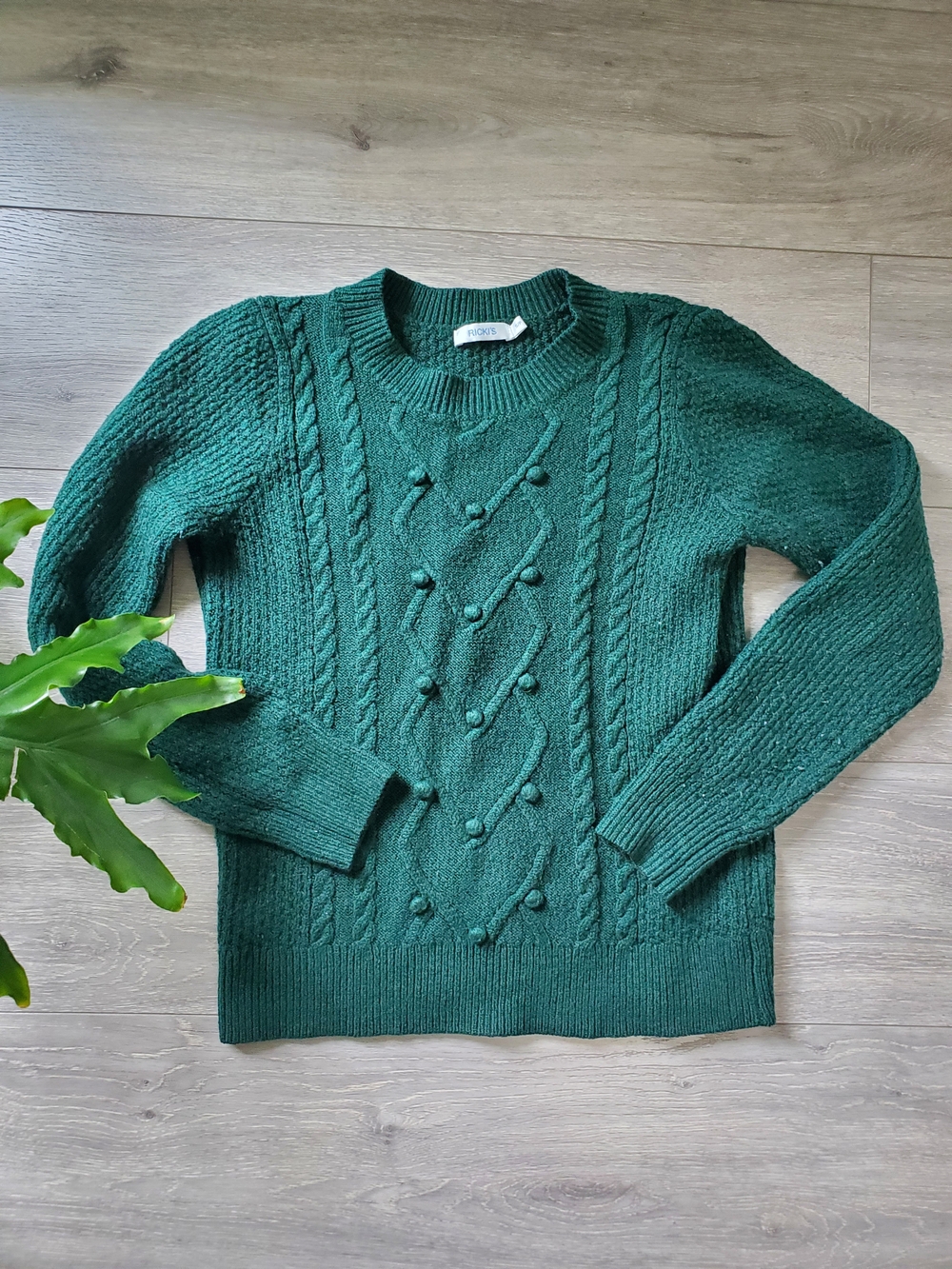 Ricki's Forest Green Cable Knit Crew Neck Sweater